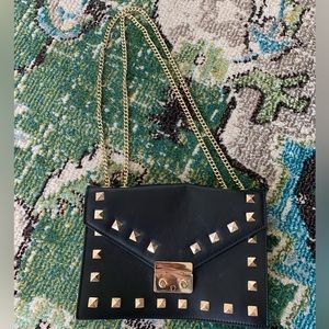 Black leather studded crossbody purse